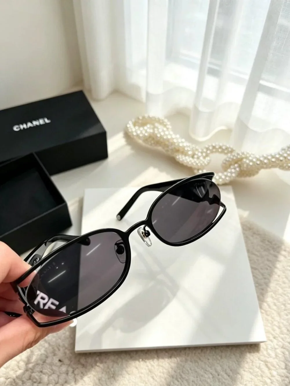 NWT NIB CHANEL CC Logo Oval Sunglasses Black Gold Silver Authentic